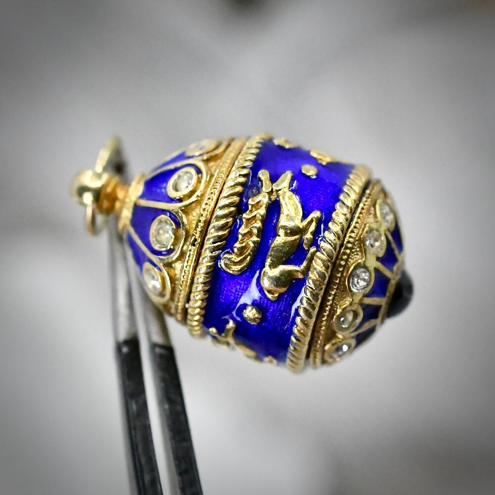 Antique Russian 84 Silver Enamel Egg Pendant Fabergé Style Vermeil 9g